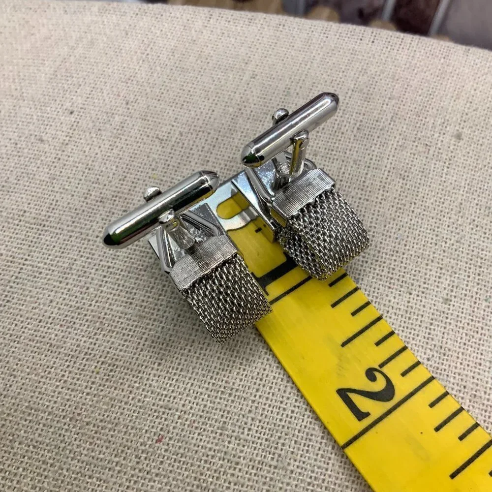 Swank Vintage Silver Tone Mesh Cuff Links